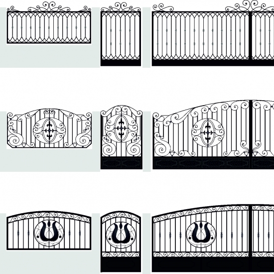 Projekt ogrodzenia, przesło, brama, furtka kute